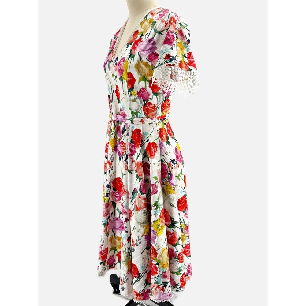 Blumarine V neck SSV Floral & Lace Trim Tea Dress 6 - Picture 8 of 14